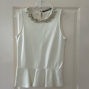 Zara Sleeveless Stretch Top w/Embellished Collar, Size L